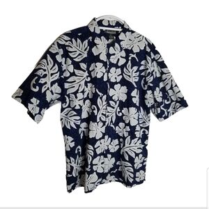 Montage Microfiber Shirt Men's Large Hawaiian Shirt Short Sleeve Floral Blue